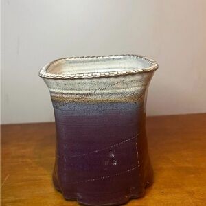 Two-Toned Purple and Cream Ceramic Vessel